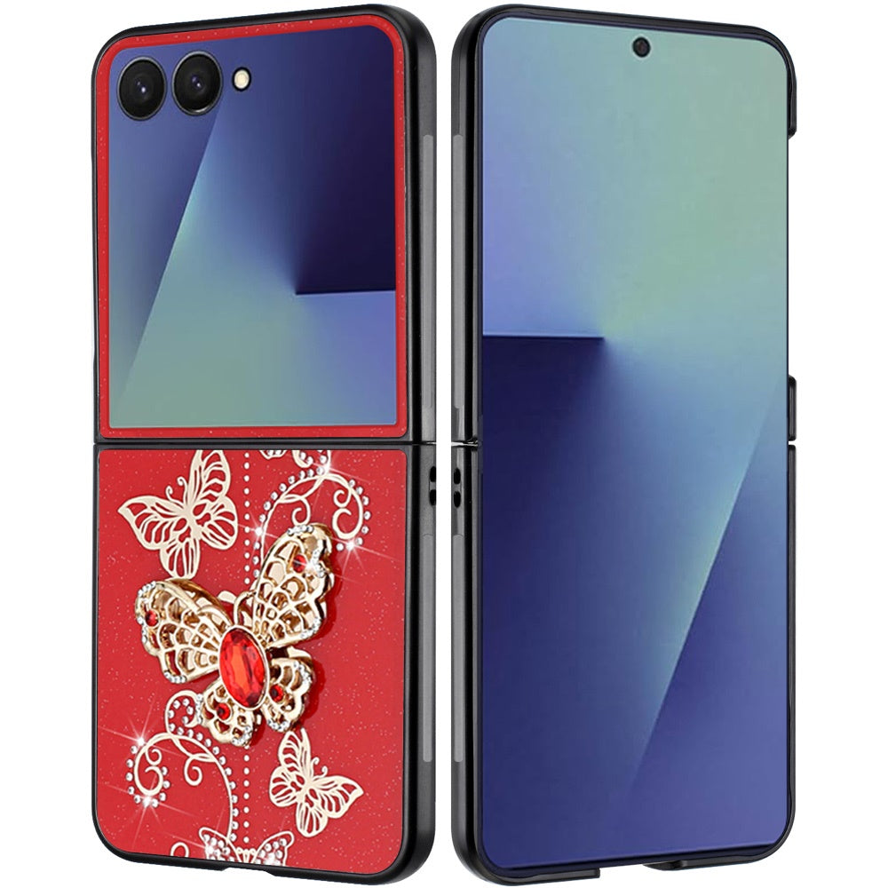 For Samsung Galaxy Z Flip 7 Diamonds 3D Fashion Bling Sparkly Glitter Ornaments Engraving Hybrid with Ring Stand Case Cover