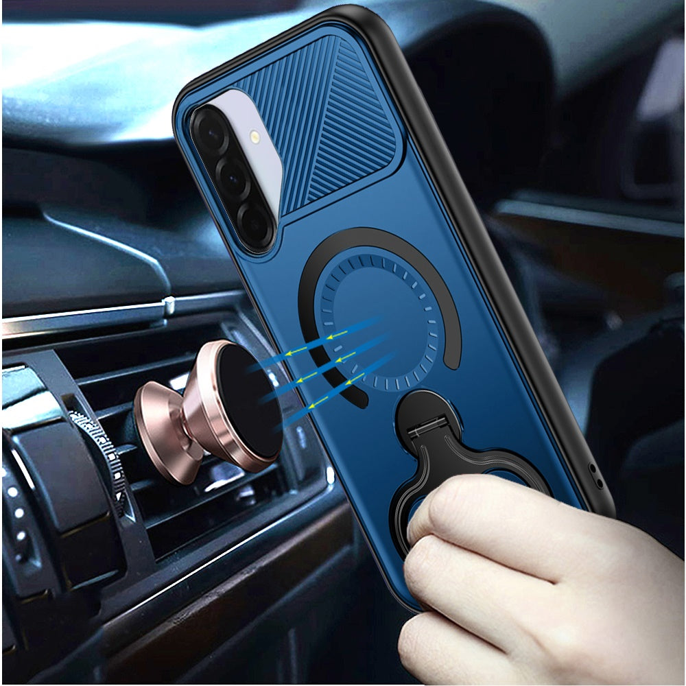 Hybrid with Invisible 2 Hole Ring Stand Magnetic back Car Mount Friendly Protector