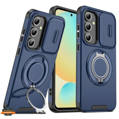 For Samsung Galaxy A36 Hybrid Case with 360° Magnetic Ring Stand, Camera Slide Protector & Compatible with MagSafe Case Cover