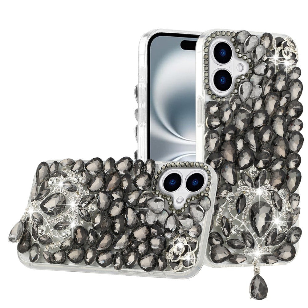 For Apple iPhone 16 (6.1") Bling Crystal 3D Full Diamonds Jewelry Luxury Sparkle Rhinestone Glitter Hybrid Protective Case Cover