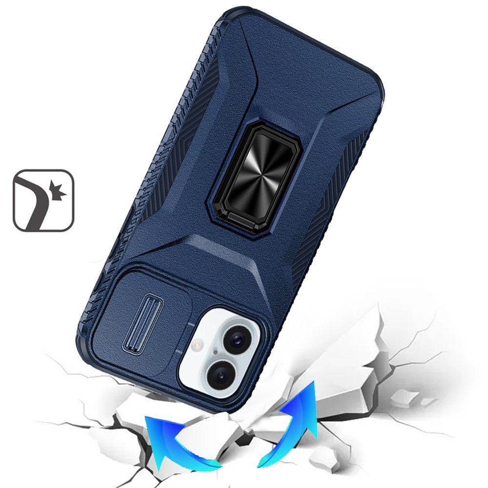 For Apple iPhone 17 (6.3") Case, Camera Cover with Magnetic Rotation Ring Stand, Military Grade Hybrid Hard TPU Shockproof Case Cover