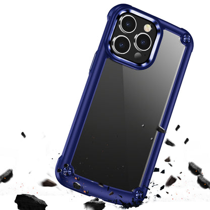 For Apple iPhone 11 Pro Max Hybrid Transparent Rubber with Metal Buttons & Camera Edges Hard TPU Corner Frame Bumper Case Cover Blue