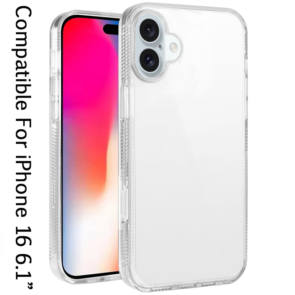 For Apple iPhone 16 (6.1") Classic Transparent Hybrid Acrylic Thick 2.0mm Rubber Gummy Hard Back PC TPU Frame Case Cover Clear