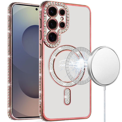 For Samsung Galaxy S25 Ultra Bling Case with Diamond Magnetic Circle, Transparent Slim Shockproof Hybrid Slim Fit Case Cover