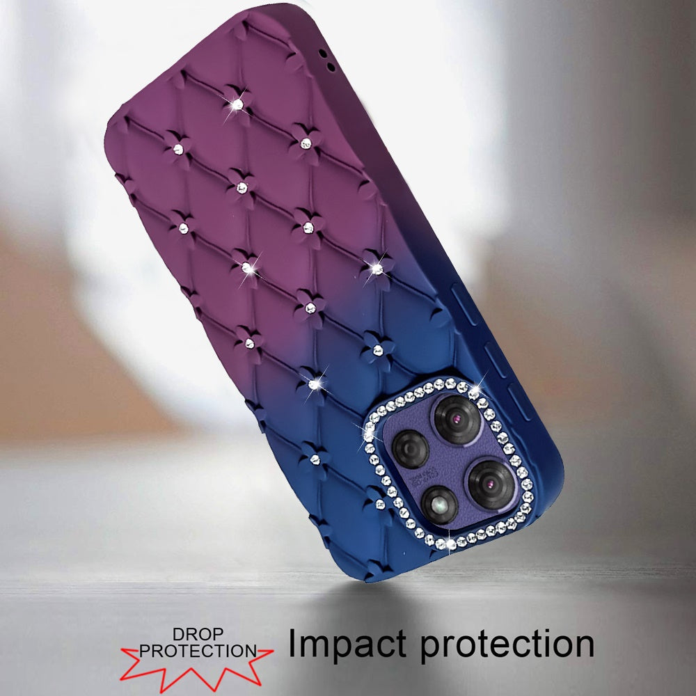 For Motorola Moto G Stylus 5G 2025 Fashion Flower Design Sparkle Glitter Shimmer Rhinestone Bling Floral Accents, Leather Texture TPU Case Cover