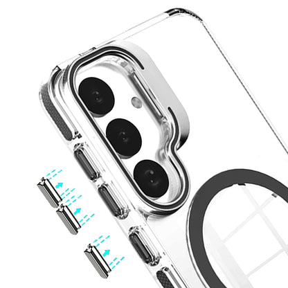 For Samsung Galaxy S23 Ultra Built-in Camera Kick-Stand, Compatible with MagSafe, Transparent Colorful Edged Tough Hybrid TPU Case Cover Clear Black
