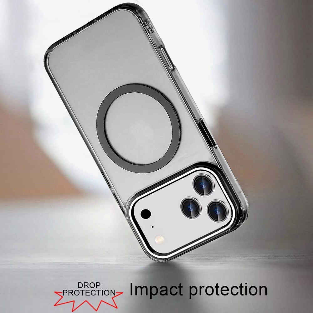 For Apple iPhone 17 Pro (6.3") Transparent Back Hybrid Case - Magnetic Circle, Color Frame, Metal Buttons, MagSafe Compatible Case Cover