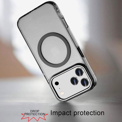 For Apple iPhone 17 Pro (6.3") Transparent Back Hybrid Case - Magnetic Circle, Color Frame, Metal Buttons, MagSafe Compatible Case Cover