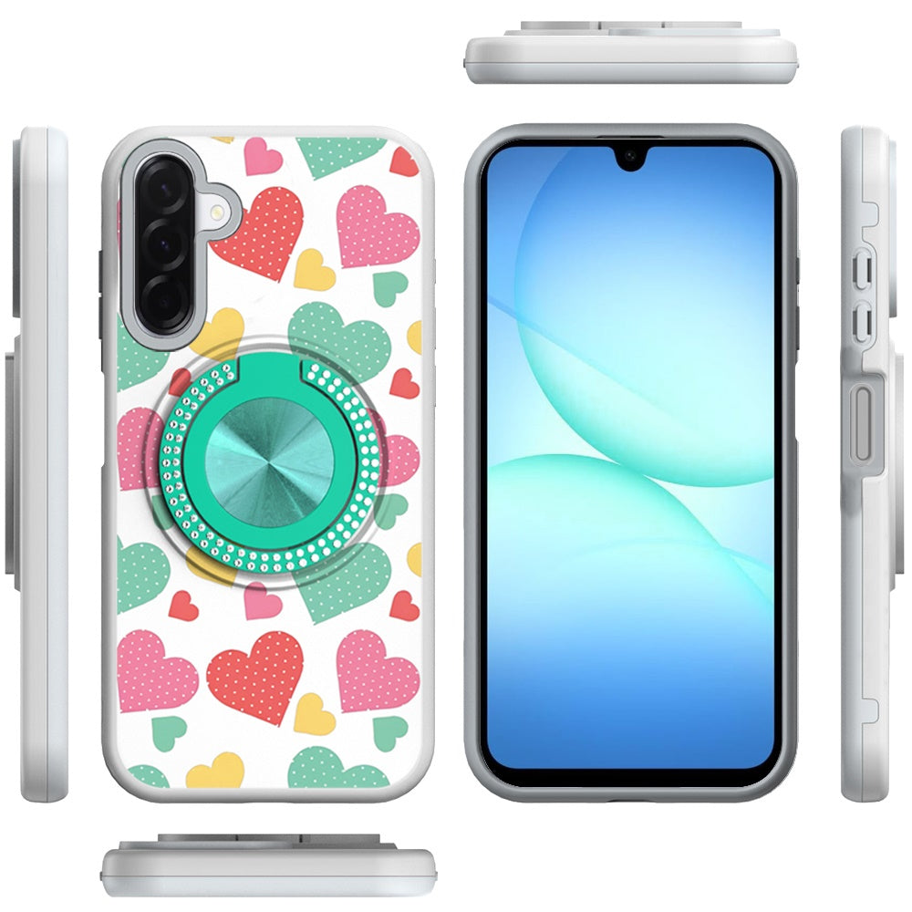For Samsung Galaxy A17 5G Pattern Design Hybrid with Invisible Ring Stand & Magnetic Back, Shockproof Protective Grip Case Cover