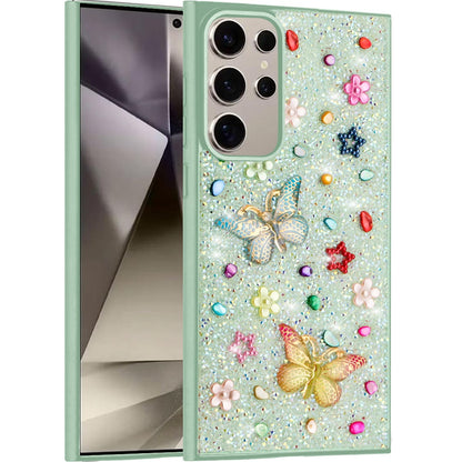For Samsung Galaxy S24 Ultra Diamond Butterfly 3D Glitter Bling Design, Slim Hybrid Sparkle Protective Cover TPU for Women Girls Case Cover