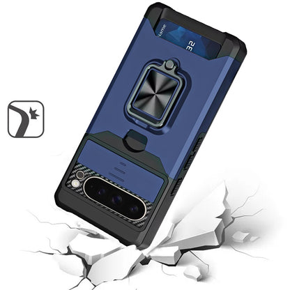 For Google Pixel 9 Pro XL Wallet Case with Ring Stand & Slide Camera Cover Back Credit Card Slot Holder, Military Grade Case Cover