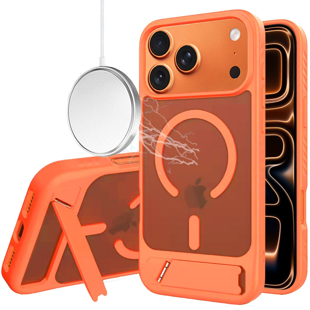Phone Case for Apple iPhone 17 Pro Max (6.9") Matte Magnetic Metal Kickstand Shockproof Grip Anti Slip Durable Protective Heavy Duty Hybrid Cover Cosmic Orange