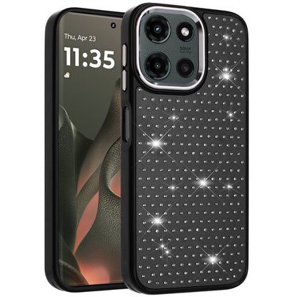 For Motorola Edge 2025 Bling Diamond Metallic, Full Sparkle Chrome Edged Hybrid Protective Shockproof Case Cover