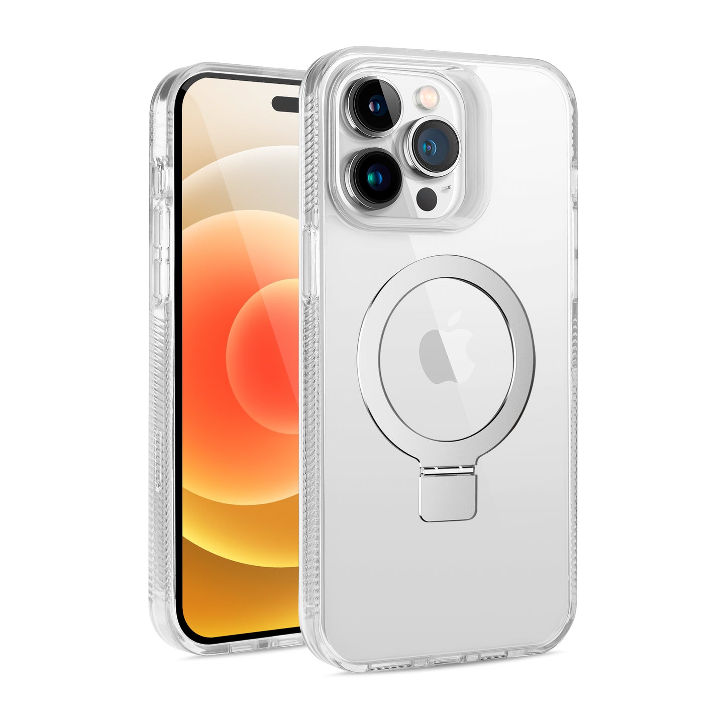 For Apple iPhone 16 Plus (6.7") Transparent HQ Magnetic Ring Circle Stand with MagSafe Compatible Hybrid Dotted Edged Case Cover Clear