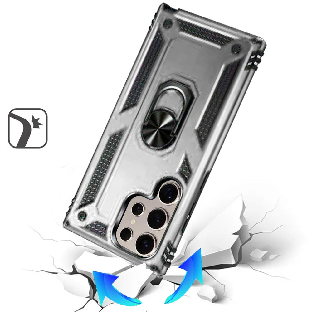 For Samsung Galaxy S25 Ultra Hybrid Shockproof Durable 360 Degree Rotatable Ring Stand Holder Kickstand Fit Magnetic Car Mount Case Cover