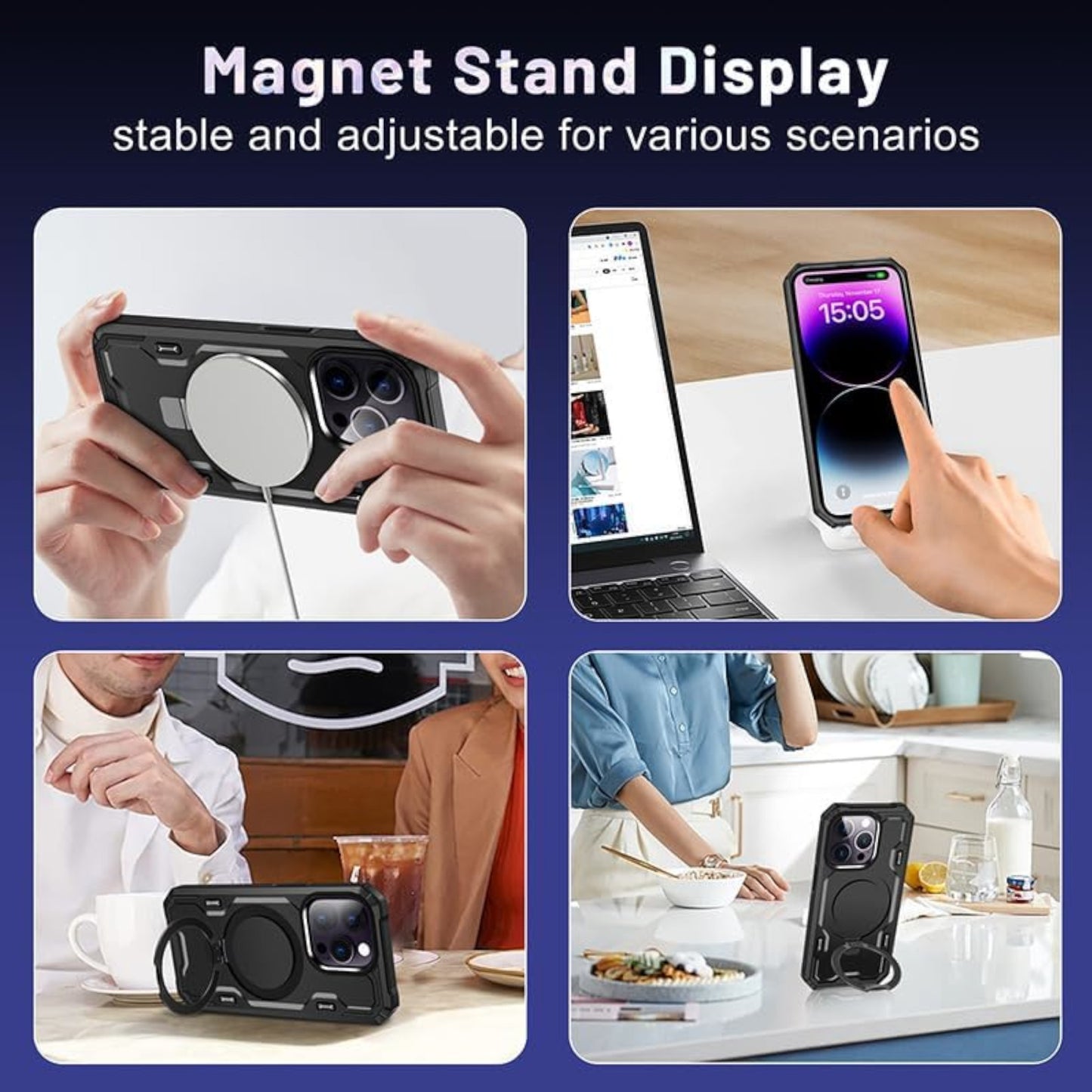 For Apple iPhone 17 Pro Tough Shockproof Hybrid Magnetic Large Rotating Ring Stand Compatible with MagSafe Case Cover