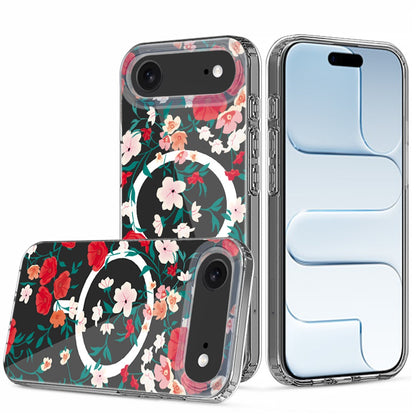 For Apple iPhone 17 AIR Hybrid Flower Design Stylish Fashion Case, MagSafe Compatible, Thick Shockproof Hard PC Case Cover