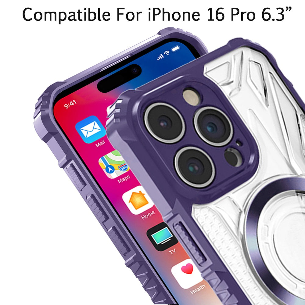 For Apple iPhone 16 Pro (6.3") MagSafe Compatible Pattern Clear Transparent Rugged Hybrid Magnetic TPU Shockproof Armor Case Cover