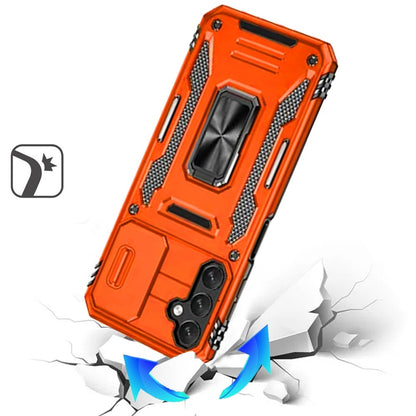 For Samsung Galaxy A16 5G Tough Hybrid Case with Movable Camera Window & Metal Ring Stand Shockproof Case Cover Silver