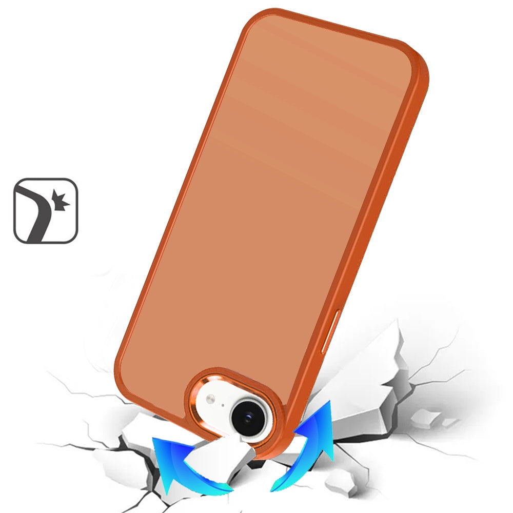 Phone Case for Apple iPhone 17E /16E Polished Acrylic Hybrid TPU Slim Shockproof Metal Button Thick Durable Grip Camera Protection Anti-Scratch Cover Cosmic Orange