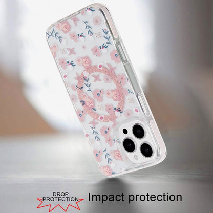 For Apple iPhone 16 Pro Double Layer Fashion IMD Magnetic Hybrid Shockproof Protection Stylish Durable Design Secure Grip Slim Case Cover Pink Floral