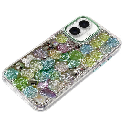 For Apple iPhone 17 (6.3") Muti-Color Floral Fashion Bling Crystal 3D Full Diamonds Stones Sparkle Rhinestone Glitter Hybrid Case Cover