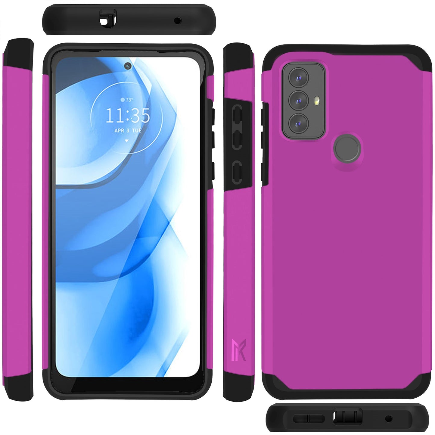 For TCL K32 5G Ultra Slim Corner Protection Shock Absorption Hybrid Dual Layer Hard PC + TPU Rubber Armor Defender Case Cover Fuchsia Pink