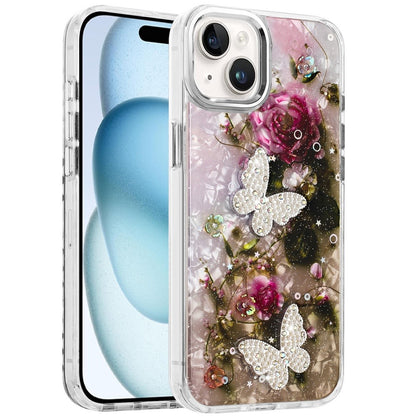 For Apple iPhone 12 /12 Pro Epoxy Glitter Flowers Bling 3D Butterfly Fashion TPU Hybrid with Shockproof Protection Case Cover