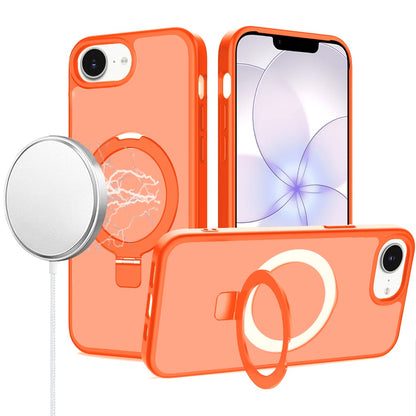 Phone Case for Apple iPhone 17E /16E Magnetic Ring Stand Full Rotation Matte Shockproof Grip Anti Slip Durable Camera Protection Hybrid Cover Cosmic Orange