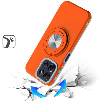 For Motorola Moto G Power 5G 2026 /2025 Metal Matte Hybrid with Invisible Rotational Ring Stand, Car Mount Friendly, Military Grade Slim Fit Sturdy Case Cover Cosmic Orange