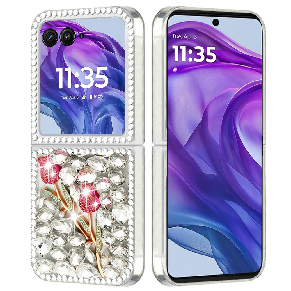 For Motorola Razr+ Plus 2024 Bling Crystal 3D Full Diamonds Luxury Sparkle Rhinestone Ornaments Fashion Hybrid Case Cover