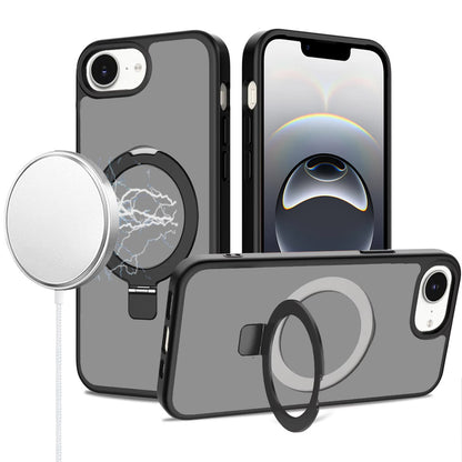 For Apple iPhone 17E /16E Magnetic Circle Back with Ring Stand Full Rotation Matte Hybrid Shockproof Case Cover