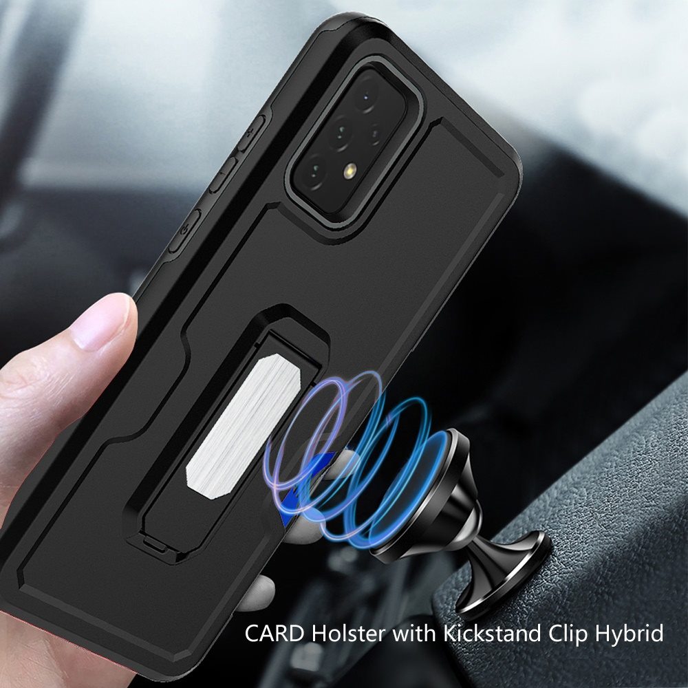 For Samsung Galaxy A16 5G Full-Body Hybrid Heavy Duty Armor Case with Belt Clip Holster, Credit Card Holder & Kickstand Case Cover Black