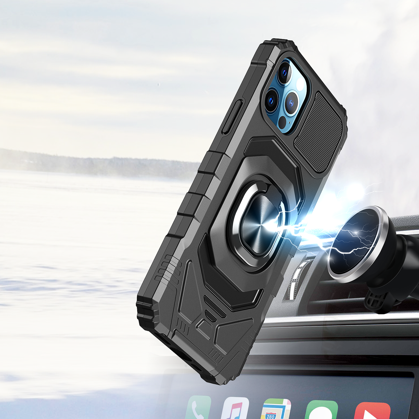 For iPhone 15 Plus (6.7") Hybrid Dual Layer with 360° Rotate Magnetic Ring Stand Holder Kickstand TPU Rugged PC Shockproof Case Cover Black