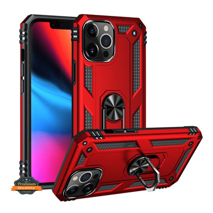 For Apple iPhone 16 Pro (6.3") Shockproof Hybrid Dual Layer PC + TPU with Ring Stand Metal Kickstand Heavy Duty Armor Case Cover