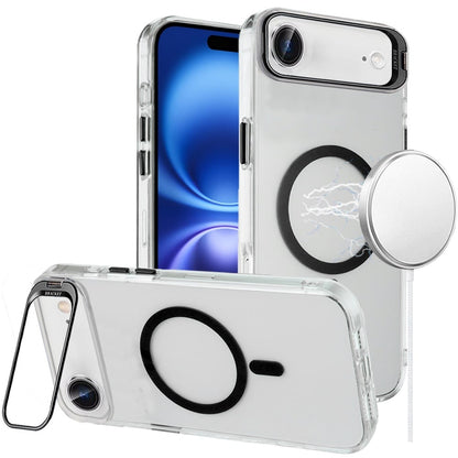 For Apple iPhone 17 Air (6.6") Magnetic Back MagSafe Compatible Transparent Hybrid Drop Protection with Metallic Camera Stand Case Cover