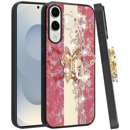 For Samsung Galaxy S25 EDGE Diamonds 3D Fashion Bling Sparkly Glitter Ornaments Engraving Hybrid with Ring Stand Case Cover