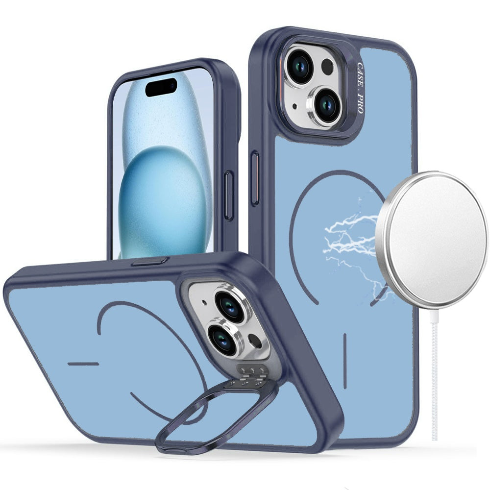 For iPhone 15 (6.1") MagSafe Compatible Matte Metallic Stand TPU Hybrid Drop Protection Camera Kickstand Case Cover Cosmic Orange