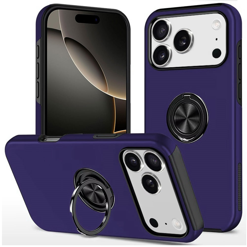 For Apple iPhone 17 Pro Max (6.9") Hybrid 360 Degree Rotatable Metal Invisible Ring Stand Holder Slim Fit Magnetic Car Mount Shockproof Case Cover