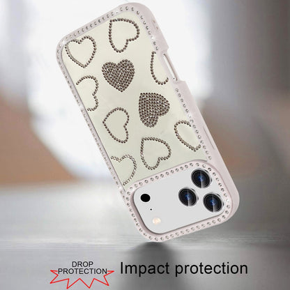 For Apple iPhone 17 Pro Max (6.9") Spread Love Glitter Shimmer Bling Diamond Edge Hybrid Drop Protection Shockproof Design Case Cover Black