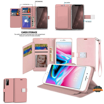 For Apple iPhone 17E /16E Wallet Cases PU Leather with Credit Card /ID /Cash Holder Slot Dual Flip Book Pouch, Stand and Strap Case Cover