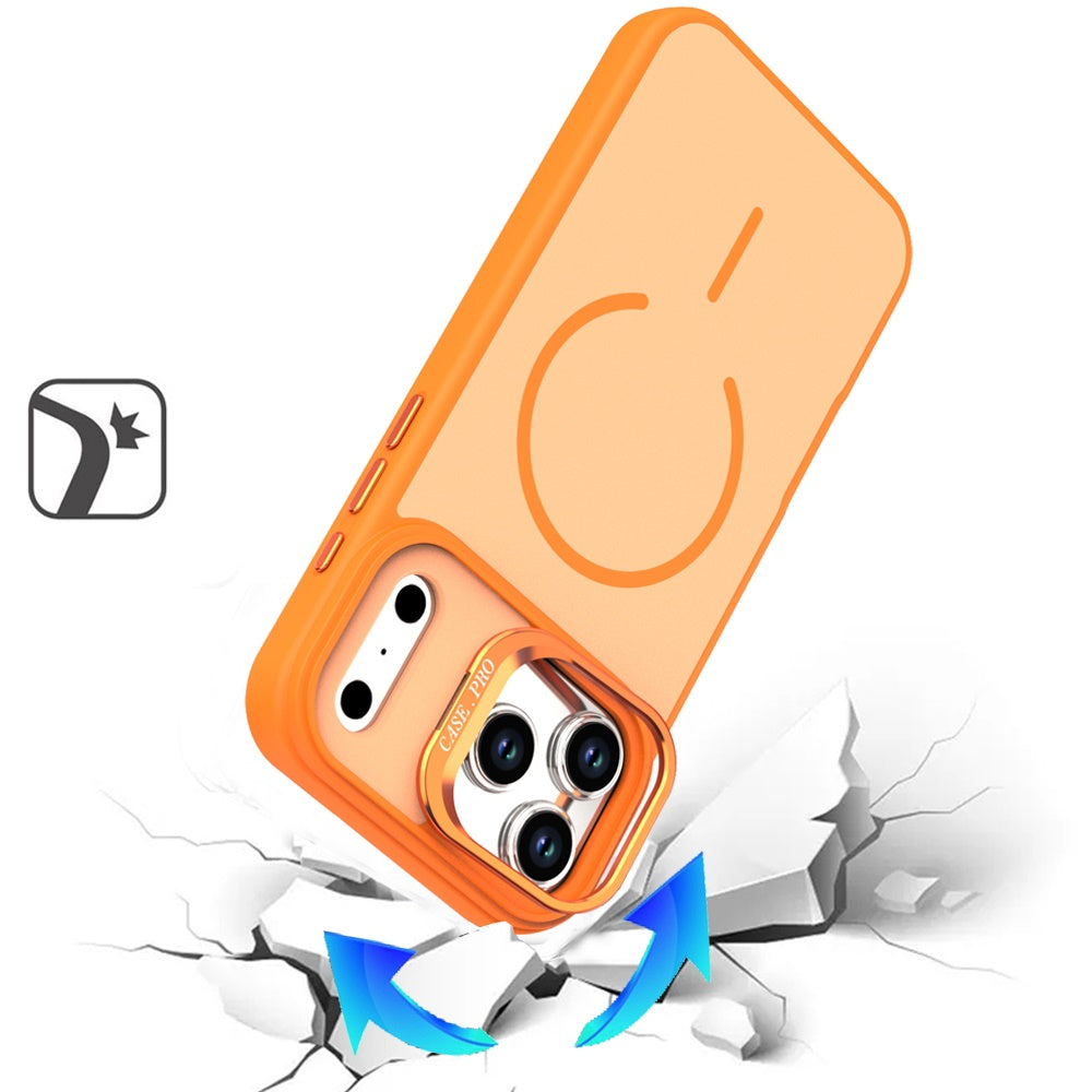 For Samsung Galaxy S26 Magnetic Matte Metal Camera Stand Hybrid Drop Protection Durable Shockproof Slim Fit Design Case Cover Cosmic Orange