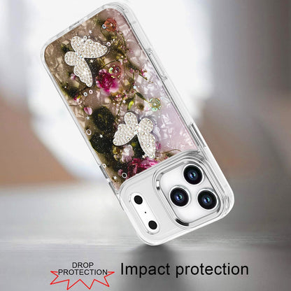 For Apple iPhone 17 Pro Max (6.9") Epoxy Glitter Flowers Bling 3D Butterfly Fashion TPU Hybrid with Shockproof Protection Case Cover