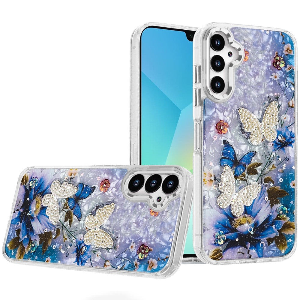 For Apple iPhone 17E /16E Epoxy Glitter Flowers Bling 3D Butterfly Fashion TPU Hybrid with Shockproof Protection Case Cover