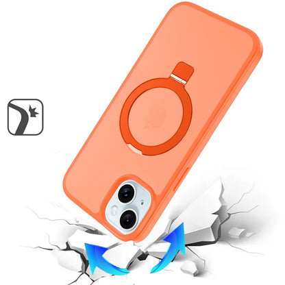 Phone Case for iPhone 15 Plus (6.7") Magnetic Ring Stand Full Rotation Matte Shockproof Grip Anti Slip Durable Camera Protection Hybrid Cover Cosmic Orange