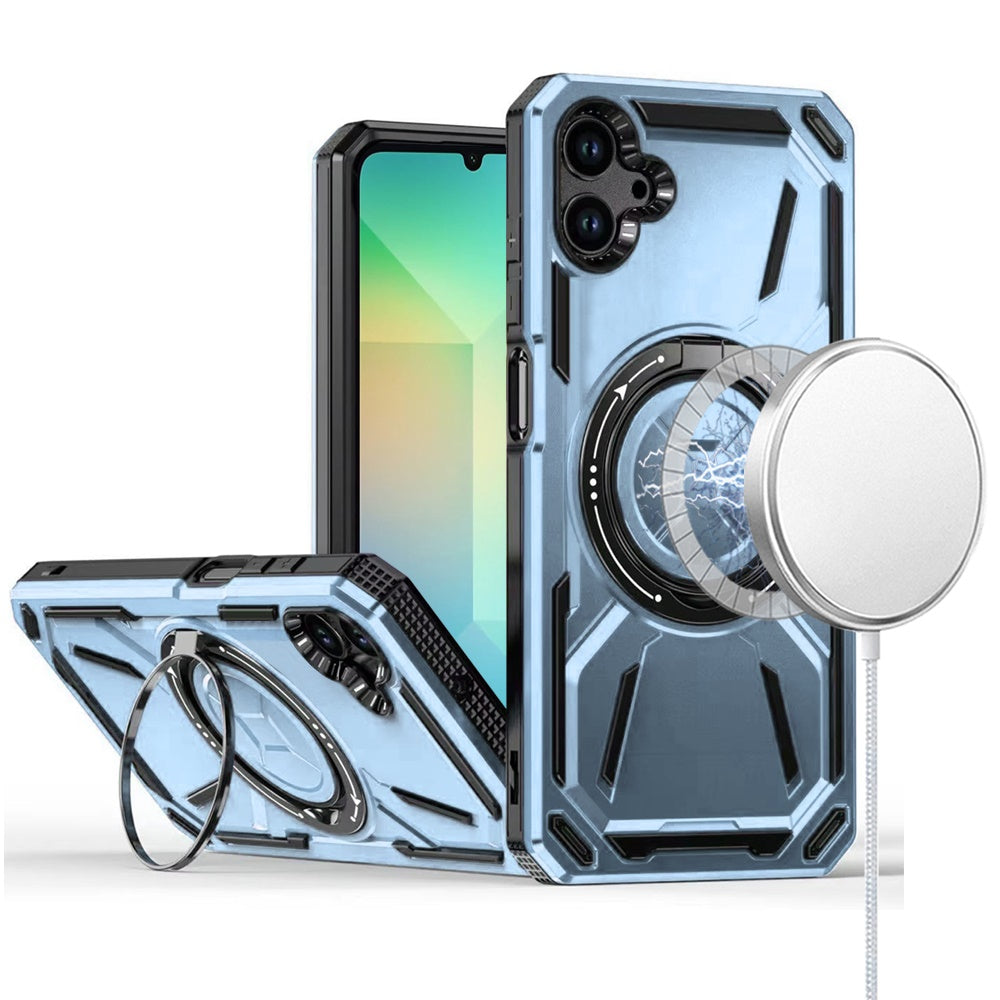 For Samsung Galaxy A06 Hybrid Magnetic Ring and 360° Rotational Kickstand with MagSafe Compatible, Military Grade Drop Protection Case Cover