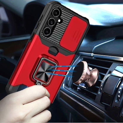 For Samsung Galaxy S25 FE, S25 Fan Edition Wallet Case with Ring Stand & Slide Camera Cover Back Credit Card Slot Holder, Military Grade Case Cover