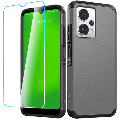 For Cricket Outlast 5G (2024) Tough Shock Absorption Hybrid Dual Layer Hard PC TPU Rubber with Screen Protector Tempered Glass Case Cover