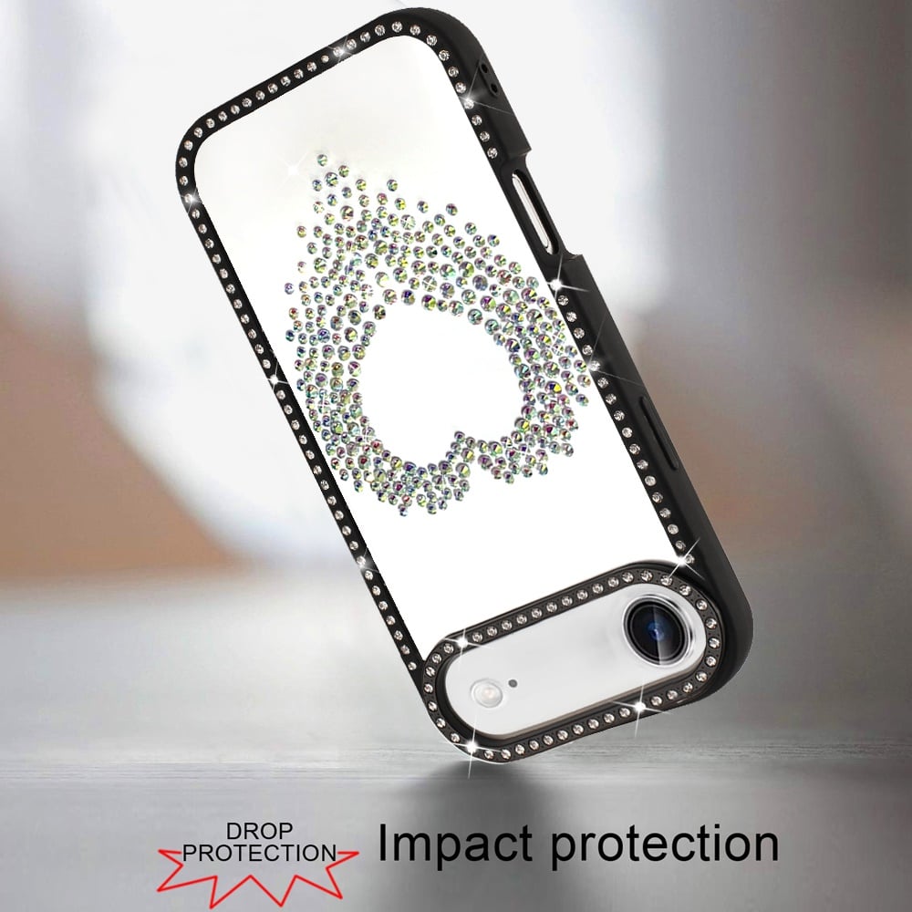 For Apple iPhone 17 Air (6.6") Angel Hearts Glitter Shimmer Diamond Edge Hybrid Drop Protection Shockproof Design Case Cover Black