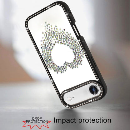 For Apple iPhone 17 Air (6.6") Angel Hearts Glitter Shimmer Diamond Edge Hybrid Drop Protection Shockproof Design Case Cover Black